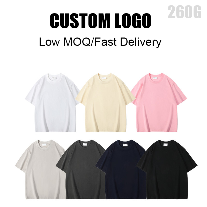 New style short-sleeved unisex summer T-shirt, 260g double yarn heavyweight round neck pure cotton solid color T-shirt, factory wholesale.