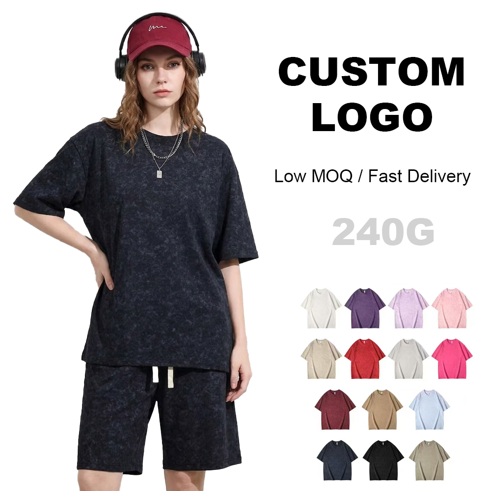 240G Drop-Shoulder Distressed Batik T-Shirt, 100% Cotton, Crew Neck, Loose Fit, Drop-Shoulder Style, Floral Print, Short Sleeve, All-Over Print