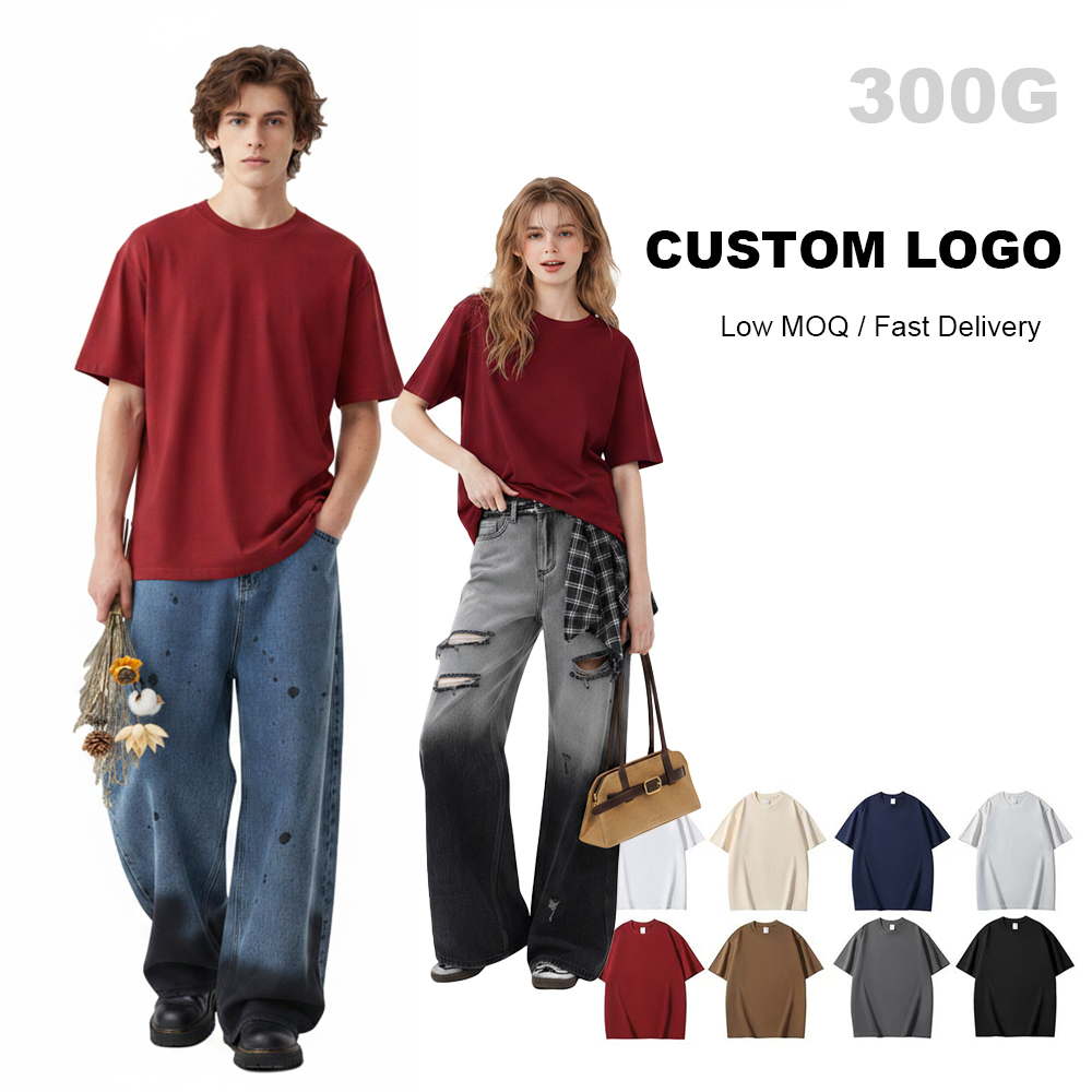 320g pure cotton short-sleeved crew neck T-shirt, unisex, loose fit, suitable for sports, can be worn as an inner or outer layer, drop shipping available.