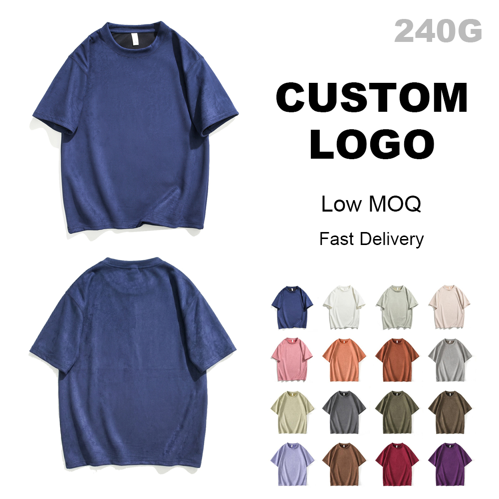 230g Cross-border European and American style retro trendy brand solid color loose suede drop shoulder round neck T-shirt for men and women, short sleeve customization