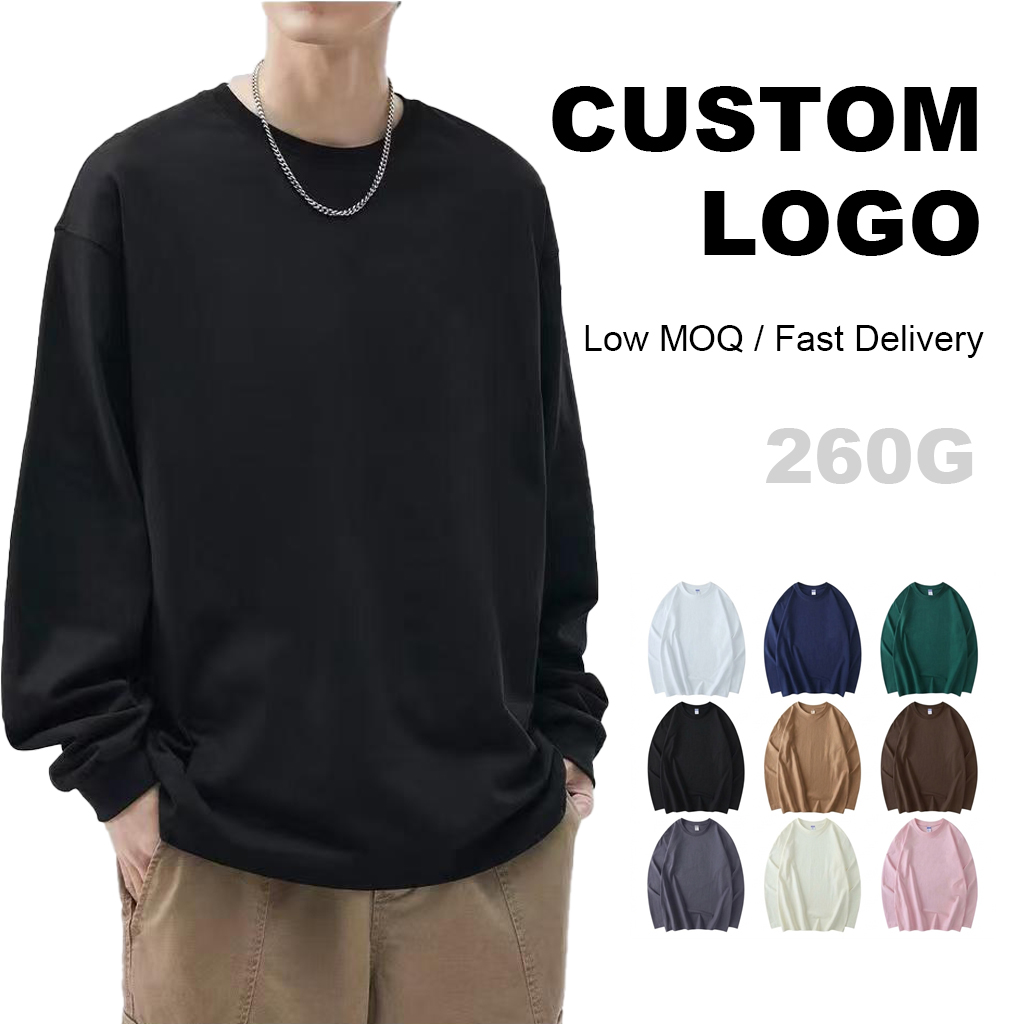 Customized 260g Autumn Crew Neck Long Sleeve Sweatshirt/T-shirt with Logo Printing and Embroidery, Work Uniform, Class Uniform, Activity Uniform