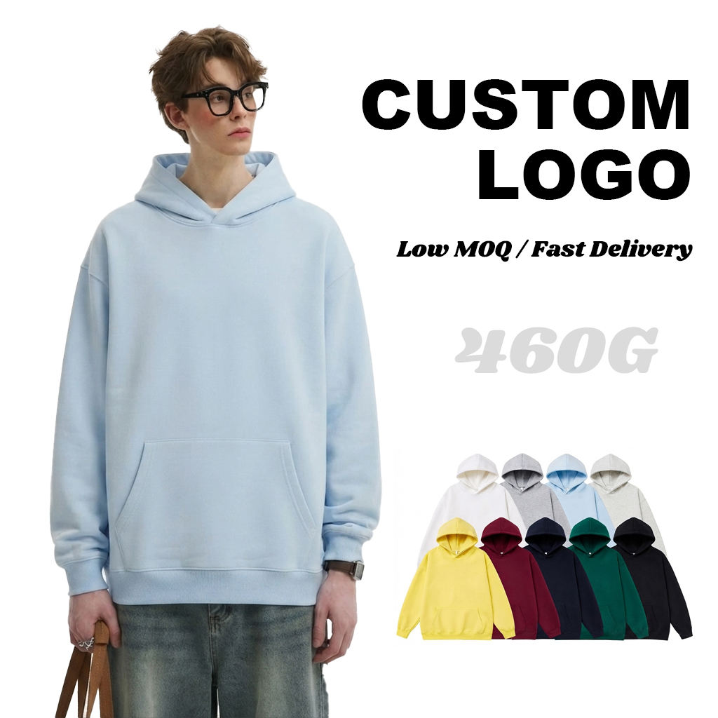 460G Trendy Brand 2024 Autumn/Winter Loose Fit Casual Fleece-Lined Hooded Sweatshirt, Solid Color, Drawstring-Free, Unisex Thick Top