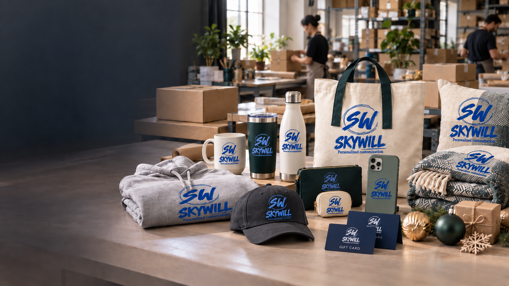 带 SKYWILL 定制示例的多品类 POD 产品与履约场景